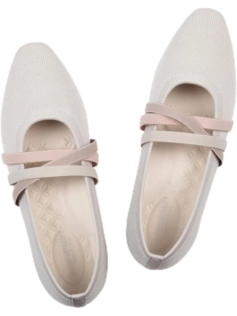 Women's Beige Knit Square Toe Ballet Flats Mary Jane Slip On Causal Shoes